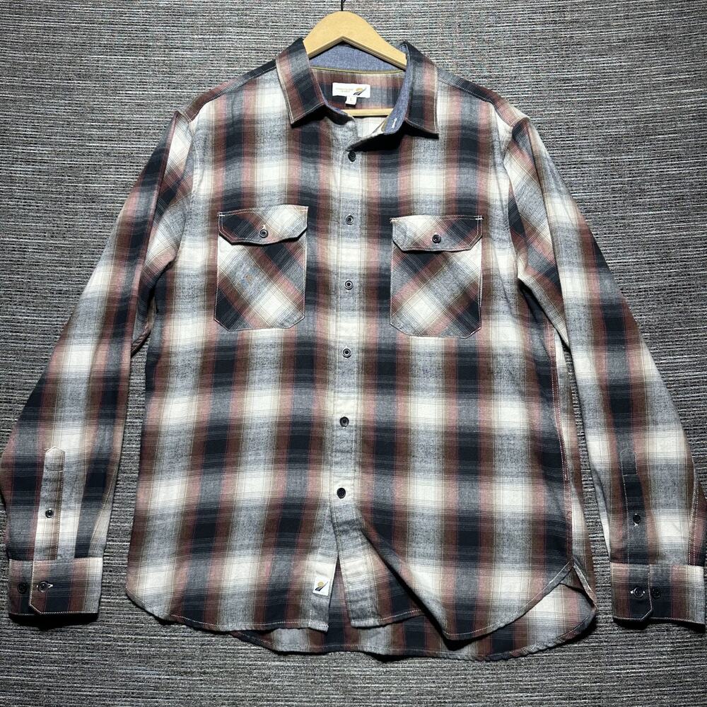 Fundamental Coast Los Angeles Flannel Shirt Men's L White Plaid Button